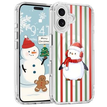 Imagem de BlHMCASE Capa para iPhone 16 Pro Max, compatível com MagSafe, capa magnética de pinguim com chapéu de Natal, transparente, macia, fina, à prova de choque, para mulheres e meninas