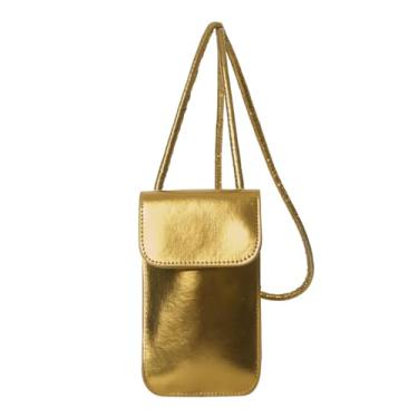 Imagem de PURPLELILY Bolsa tiracolo feminina de couro, moeda, carteira para celular, bolsa de telefone com alça de ombro, dourada, aprox. 10,5 x 18,5 cm/4,13 x 7,28 pol