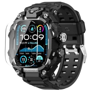 Imagem de Deczone Pulseira com capa robusta compatível com Apple Watch de 49 mm (ultra 3/2/1), pulseira esportiva para iWatch capa protetora contra choques para homens (49 mm preta)