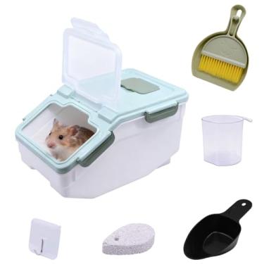 Imagem de Qiveno Kit grande de recipiente de banho de areia para chinchila com copo de areia e pá | Casa de banho de plástico para hamster, porco-espinho, porquinho-da-índia, esquilo e animais pequenos | Quarto