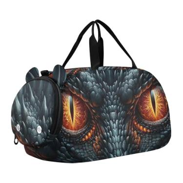 Imagem de Bolsa esportiva para meninos, bolsa de viagem noturna, bolsa de ginástica para crianças, sapos engraçados, cogumelos, olhos de dragão gigantes, Clássico