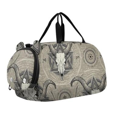 Imagem de Bolsa esportiva para meninos, bolsas noturnas, místicas, sol, lua, preta, para viagem, dança, bagagem infantil, Caveira de cabra cinza, Clássico