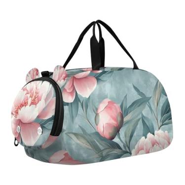 Imagem de Bolsa esportiva para meninos e crianças pequenas, bolsas de viagem para meninas, academia, bagagem infantil, arte pop, vaca highland, Peônias Aquarela Floral, Clássico