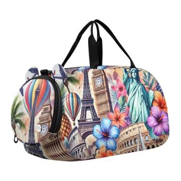 Imagem de Bolsa esportiva retrô para meninos, bússola de polvo, arte infantil, bolsas de viagem para meninas, Arte colorida de referência de viagem, Clássico