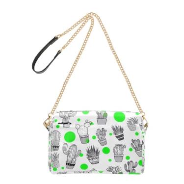 Imagem de Joitme Bolsa tiracolo para mulheres, bolsa para celular, cactos, suculentas, pontos verdes, bolsa de ombro de couro sintético branco com alça de corrente
