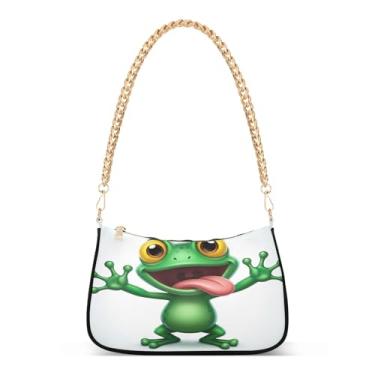 Imagem de Bolsa de ombro com corrente de sapo verde de desenho animado, bolsa feminina Hobo Média, bolsa moderna para todos os dias e festas