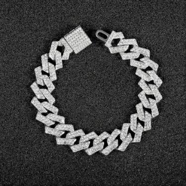 Imagem de Corrente de elos cubanos para homens e mulheres Miami, corrente cubana de ouro 18K, corrente de prata com corte de diamante, para homens e mulheres, joias hip hop geladas de 15 mm