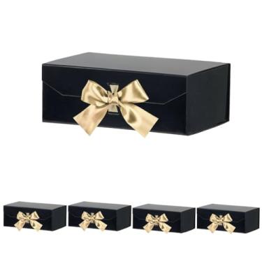 Imagem de GoooodGift Caixas De Presente Pretas 8X7X3,3", Luxo Com Fita, Tampa Vazia Fecho Magnético, Para Padrinhos Casamento (Preto Brilhante)