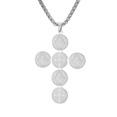 Imagem de LIKGREAT Colar de medalha de cruz de São Bento para homens e mulheres, aço inoxidável, medalha de exorcismo, amuleto do mal, joia de proteção religiosa, one size, Aço inoxidável, Sem Pedra Preciosa