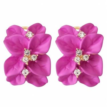 Imagem de Navachi Brincos banhados a ouro 18 k com cristais brancos coloridos esmaltados e flores omega, Zinco, Cristal