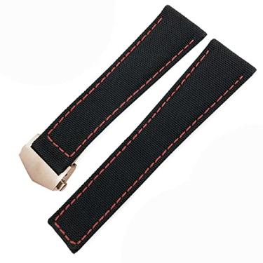 Imagem de GAFNED Pulseiras de relógio de lona e couro de nylon de 20 mm, 22 mm, fivela dobrada, preta, para Tag Heuer CARRERA AQUARACER Series Watch Band Replace(preto e vermelho rosa 1,20 mm)