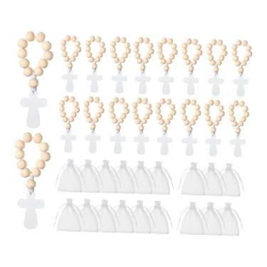 Imagem de Bothyi Crucifixo de madeira para terço, pingente de crucifixo religioso decorativo, lembrança de incentivo, cruz de oração com bolsa para casamento, 18 Rosários 18 Bolsas