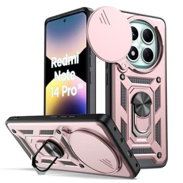 Imagem de Capa para celular Xiaomi Redmi Note 14 Pro 5G, com capa deslizante para câmera, suporte giratório de 360° e capa protetora de silicone TPU - ouro rosa