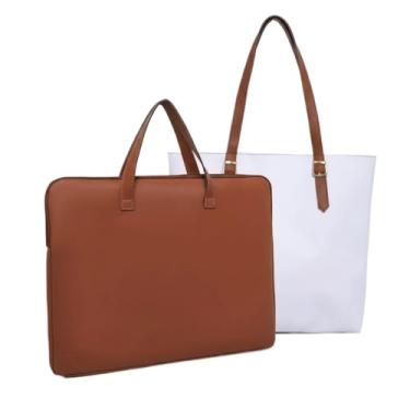 Imagem de Kit Bolsa Sacola + Pasta para Notebook 14 a 17 Polegadas com Alça, Bolsa Grande para Trabalho Estudo Viagem(Pasta Caramelo + Sacola Branca)