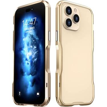 Imagem de KANUZ Capa de metal para iPhone 14 Pro Max, moldura de alumínio à prova de choque e resistente a quedas capa protetora rígida fina para iPhone 14 Pro Max 5G 2022 (Cor: Ouro)
