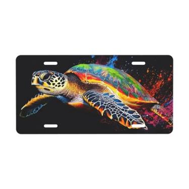 Imagem de Placa de carro decorativa de tartaruga colorida vibrante. Placa de metal para carro. Etiqueta de vaidade. Placa de licença de alumínio Noverlty impermeável Colorfast 30 x 15 cm
