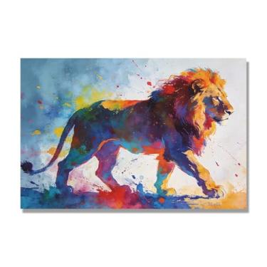 Imagem de Arte abstrata de respingos de leão, pintura colorida de animais em tela, decoração de parede expressiva moderna para sala de estar ou escritório. A94. 30x45cm-11,8x17,7 pol. Somente tela