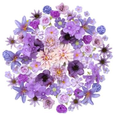 Imagem de Combinação de flores artificiais, flores roxas, flores de seda, dália, rosas, peônia com hastes para buquês de noiva de casamento, chá de bebê, arranjo floral, centros de mesa, guirlanda de artesanato