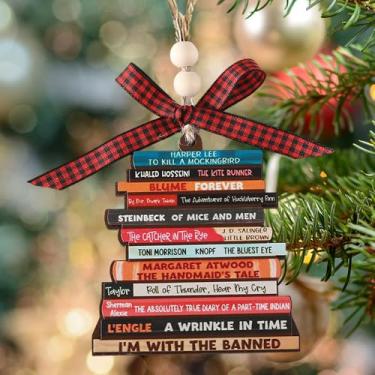 Imagem de Ornamento de livros, enfeite de pendurar para árvore de Natal, decoração de livros, enfeite de Natal para amantes de leitura de livros