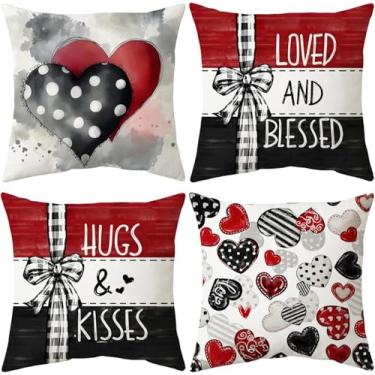 Imagem de Dotegu Capas de almofada para dia dos namorados, 45,7 x 45,7 cm, conjunto de 4 abraços e beijos para decoração de dia dos namorados, fronhas decorativas para sofá e decoração de dia dos namorados