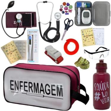 Imagem de Kit de Enfermagem Aparelho de  Pressao Estetoscopio Necessaire Transpa