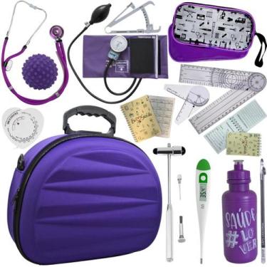 Imagem de Kit Maleta Fisioterapia lisa Goniômetro Pequeno Grande Martelo Buck Ad