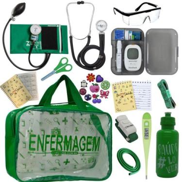 Imagem de Kit Bolsa Transparente Aparelho de Pressão Aneroide Medidor de Glicose