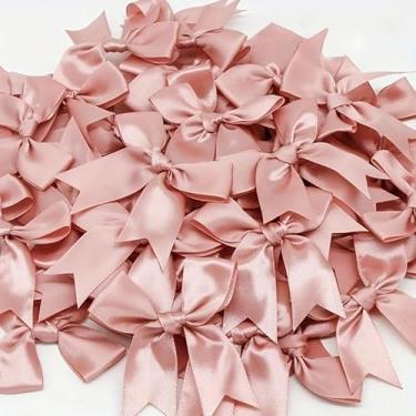 Imagem de 50 peças de laços de fita de cetim vermelha de 8,4 cm com laço torcido - laços pré-amarrados para artesanato de festa de Natal, sacos de presente para chá de aniversário de casamento (ouro rosa)