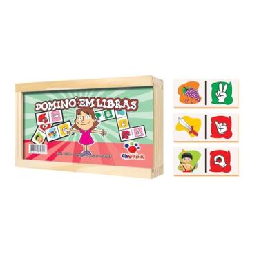 Imagem de Ciabrink, Dominó em Libras 28 Peças em MDF, a Partir dos 4 Anos, Caixa de Madeira