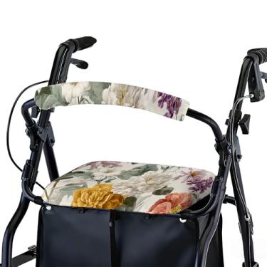 Imagem de Conjunto de capa de assento e encosto de rollator – Acessórios removíveis e laváveis para idosos – Acessório de andador elegante para idosos – Padrões ajustáveis