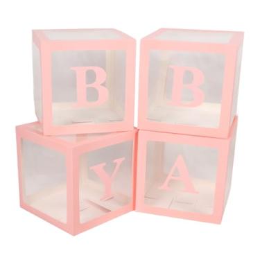 Imagem de SIWOTED 4 PCS Caixa de Balão Transparente com Letras Balão Caixa de Decoração de Presente para Proposta Confissão Chá de Bebê (Rosa)