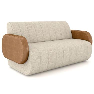 Imagem de Sofá 2 Lugares Sala Living Orgânico 148cm Fávara K01 Couríssimo Whisky Linho Champanhe - Lyam Decor