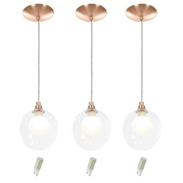 Imagem de kit 3 Pendentes Harmony Bolinha New Cobre + Lampada G9 6000k - MARRYLU