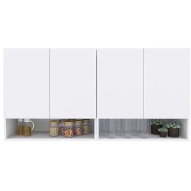 Imagem de Armário Superior de Cozinha, 120 x 62 cm, 4 Portas com Prateleiras Abertas, Cinza (Branco)