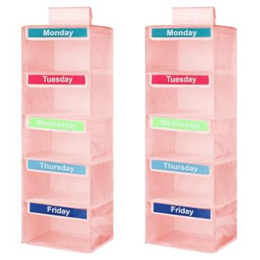 Imagem de Organizador semanal de roupas infantis, organizador de armário suspenso de 5 dias com bolsos de malha, organizador de roupas de poliéster multiuso para camisas, chapéus, toalhas, treinamento de