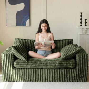 Imagem de MAXYOYO Puff Cadeira para sala de estar, sofá estofado com assentos profundos, apoios de braços largos, sofá sem ossos em uma caixa para quarto, escritório, apartamento, sem montagem, verde