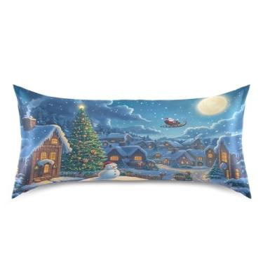Imagem de Blueangle Fronha de cetim com cena noturna de Natal para cabelo e pele, fronha de seda, tamanho king (50,8 x 101,6 cm) - Capas de almofada de cetim com fecho de envelope (684)