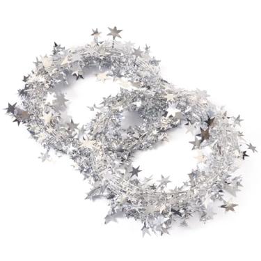 Imagem de Guirlanda de arame de estrelas de estanho de prata de 1,5 m para decorações de festa, guirlanda de arame de ferro metálico brilhante para árvore de Natal, festa de aniversário em casa
