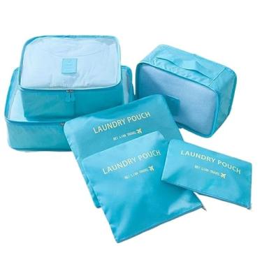 Imagem de Bolsa Organizadoras Para Mala Roupas Bagagem Viagem (Kit 6 Peças Azul Claro)