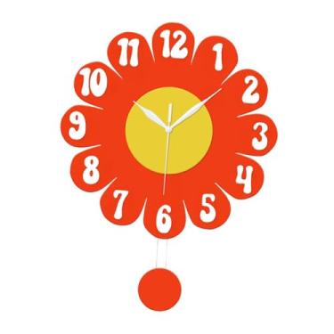 Imagem de FLCPJGV Relógio de parede floral silencioso, sem -taque, para banheiro, escritório ou sala de estudos, Vermelho