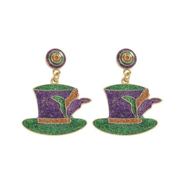 Imagem de Blue Drop Brincos femininos de carnaval com glíter, chapéu de coroa de carnaval, palhaço, esmaltado, pingente, terça-feira gorda, acessórios para festa de carnaval, Zinco, Sem pedra preciosa