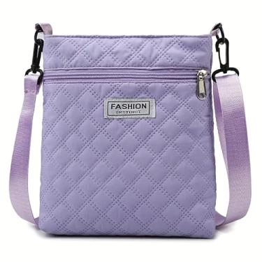 Imagem de Bolsa tiracolo feminina com alça ajustável - Bolsa compacta com fecho de zíper, bolsa de tecido Oxford para uso diário para mulheres, bolsa pequena, Roxa, Casual