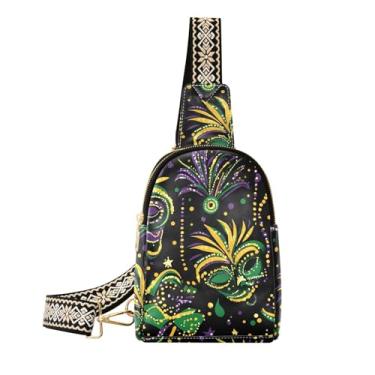Imagem de CEBUGI Máscara de carnaval pequena bolsa tiracolo feminina de couro, pochete transversal para trilhas, viagens ao ar livre