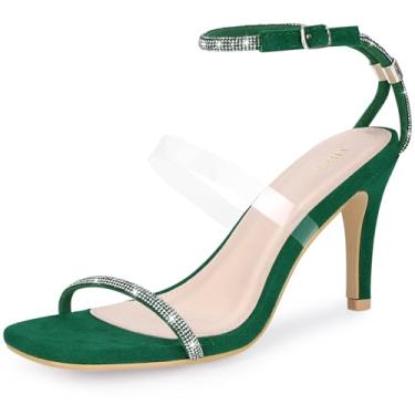 Imagem de Allegra K Sandália feminina de salto alto, bico quadrado, tira no tornozelo, salto agulha, Verde, 36
