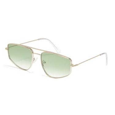 Imagem de HCPIHF Óculos de sol geométricos de metal masculino, lentes degradê, proteção UV (dourado e verde)