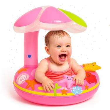 Imagem de Boia Inflável Infantil para Bebê com Cobertura e Assento Tipo Fralda para Piscina e Praia Conforto Estabilidade Proteção (Rosa)