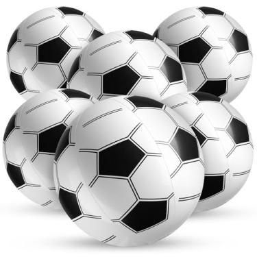Imagem de Bolas infláveis de praia de futebol (pacote com 6) - Bolas de praia infláveis de PVC duráveis de 40,6 cm para crianças, fáceis de inflar, boia de piscina de verão, lembrancinhas de festa de futebol