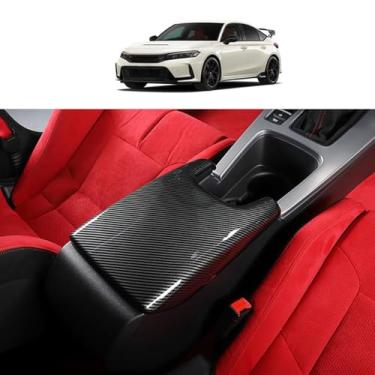 Imagem de WUYUUQ Para 11ª geração Civic Type R FL5 Typer transmissão manual caixa de apoio de braço central capa tipo R FL5 Typer porta apoio de braço capa modificação interior FL5 acessórios (padrão de fibra