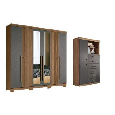 Imagem de Guarda Roupa +cômoda 2 Peças Qc351 Jatobá/grafite - Santos Andirá