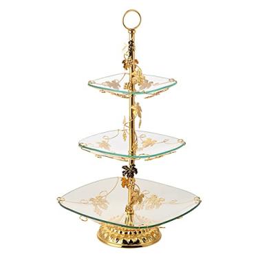 Imagem de Pratos de exibição de doces, prato de frutas, placa de liga de vidro destacável de 3 níveis, tigela de frutas secas, suporte de armazenamento de nozes doces, decoração de mesa para decoração de casa